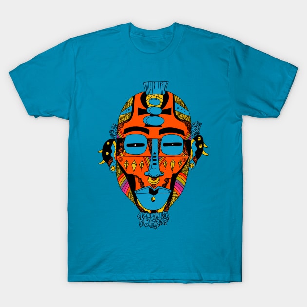 Orange Blue African Mask 5 T-Shirt by kenallouis